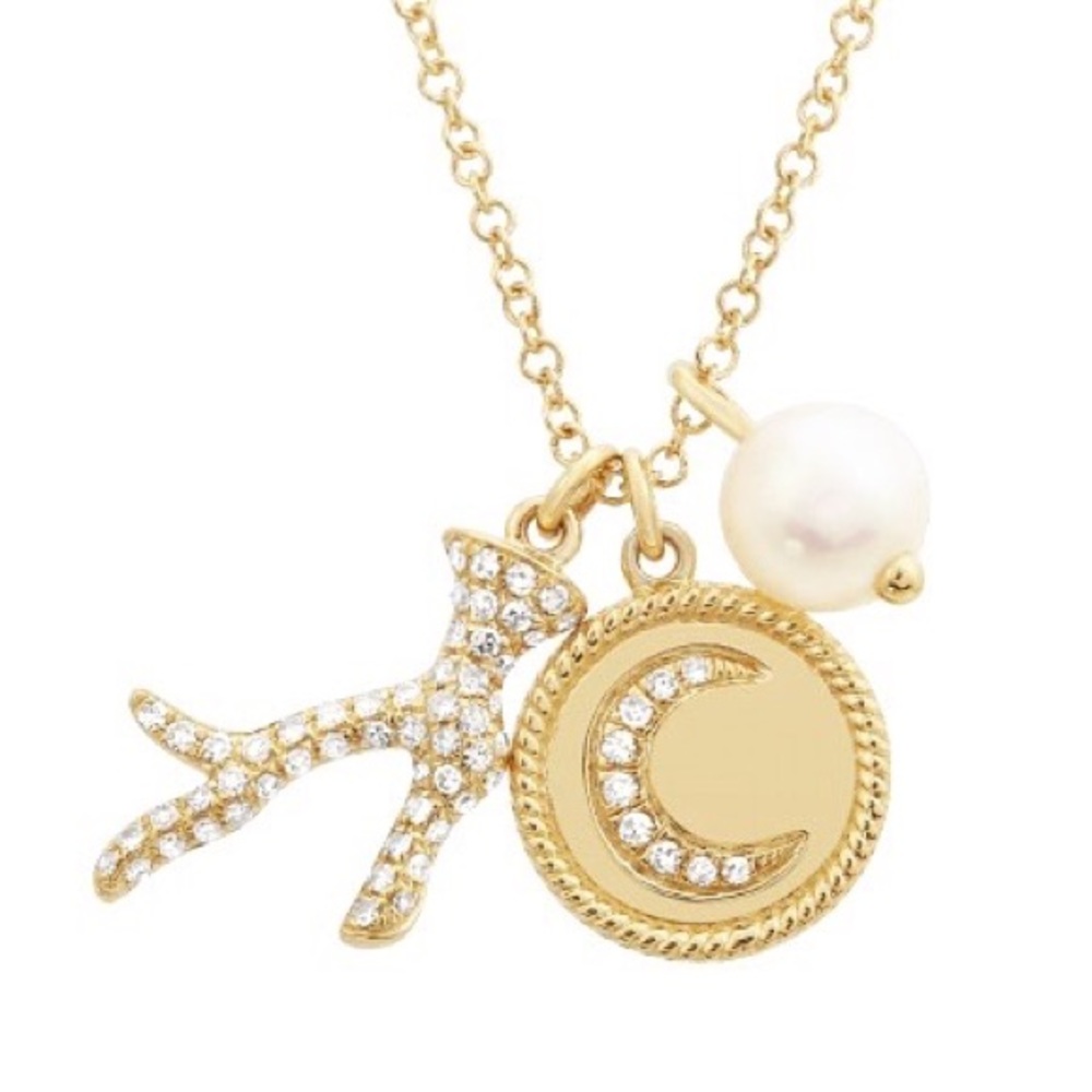 14k Gold and Genuine Diamond Coral Beach Necklace